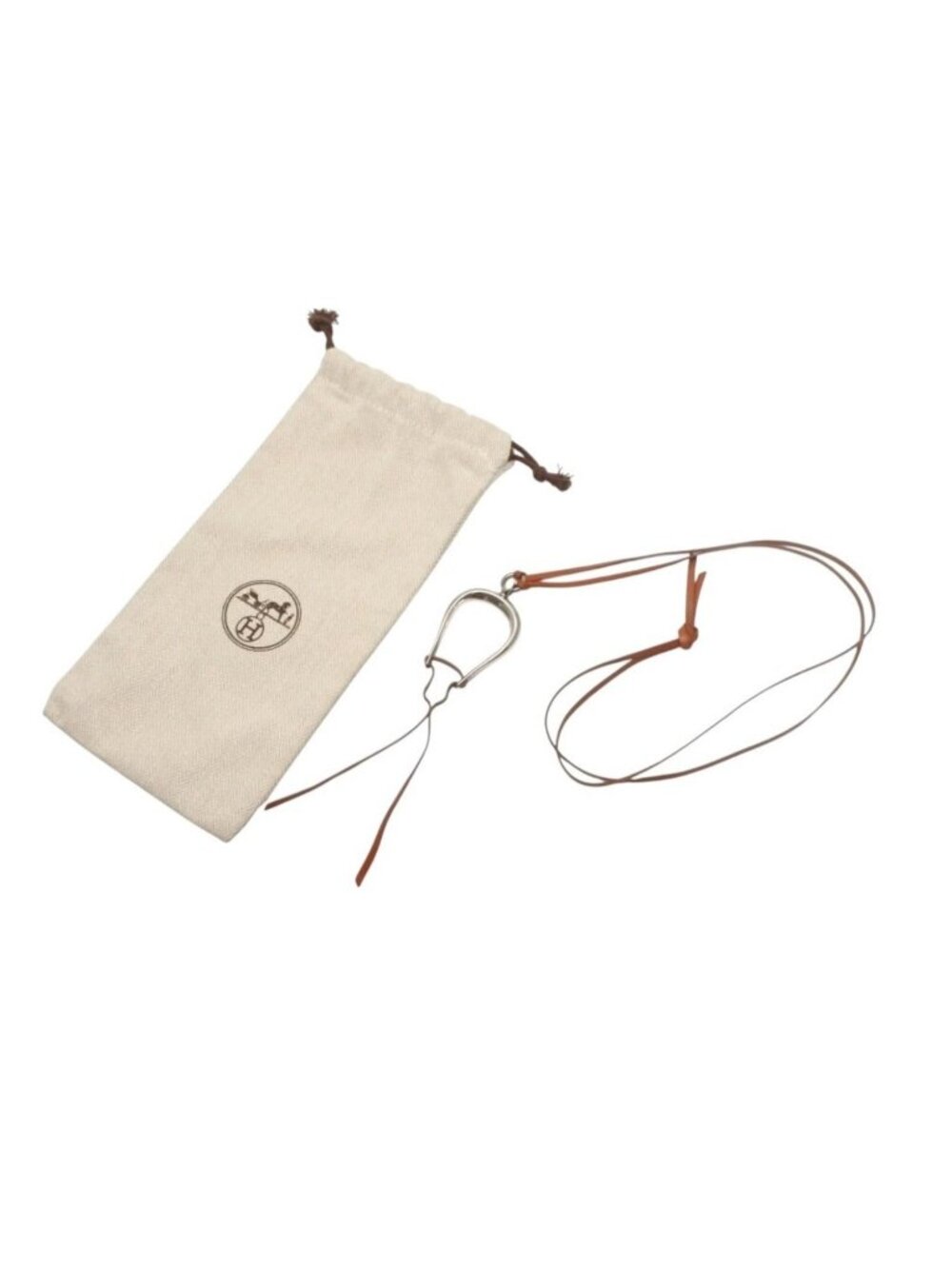 Hermes Leather Necklace Choker Horse Tackle Brown String Silver